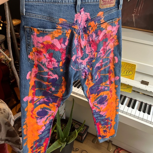 Levi's 501’s Blue and Pink Painted Artistic Straight Leg Jeans W26" X L28" - Picture 11 of 16
